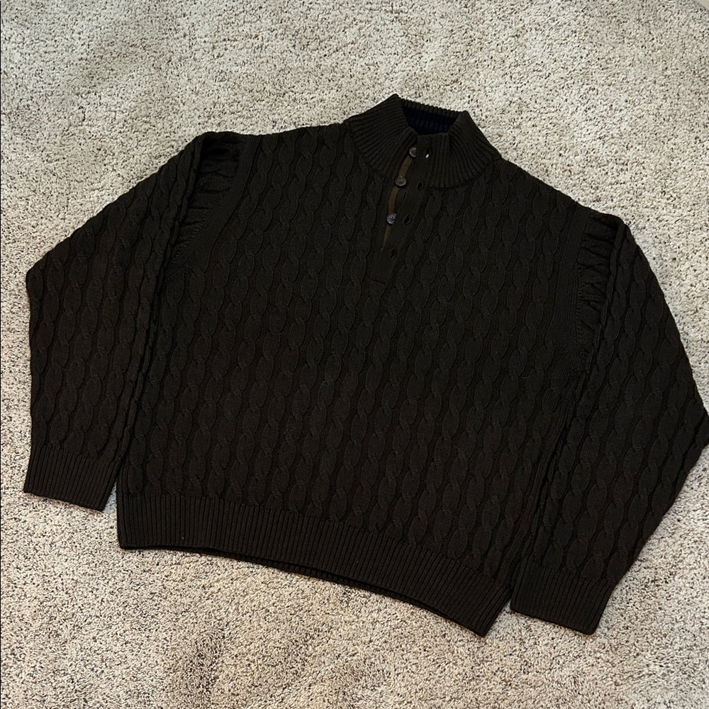 SOFT Italian Yarn Men's Cable Knit Half-Button Sweater - Dark Green L NWOT